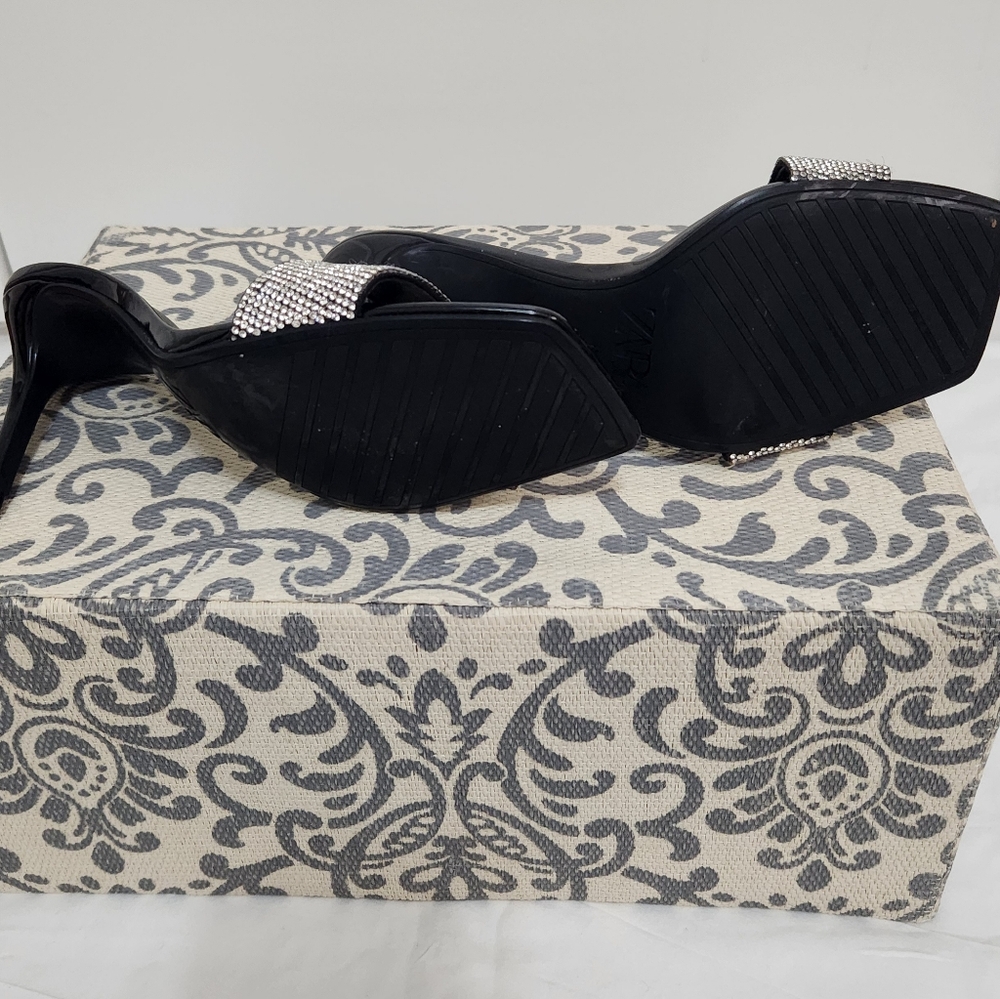 SOLD.....ZARA Rhinestone Open Toe Mules/ Slides Holiday Party Shoes - Picture 7 of 8